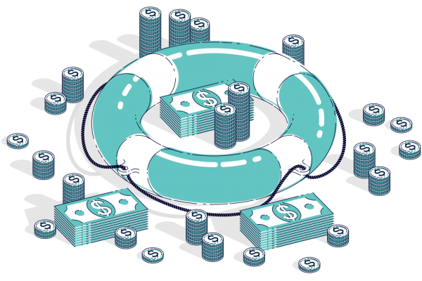 TermLife360 Digital image of life preserver with coins and dollar bills sitting inside and outside the ring